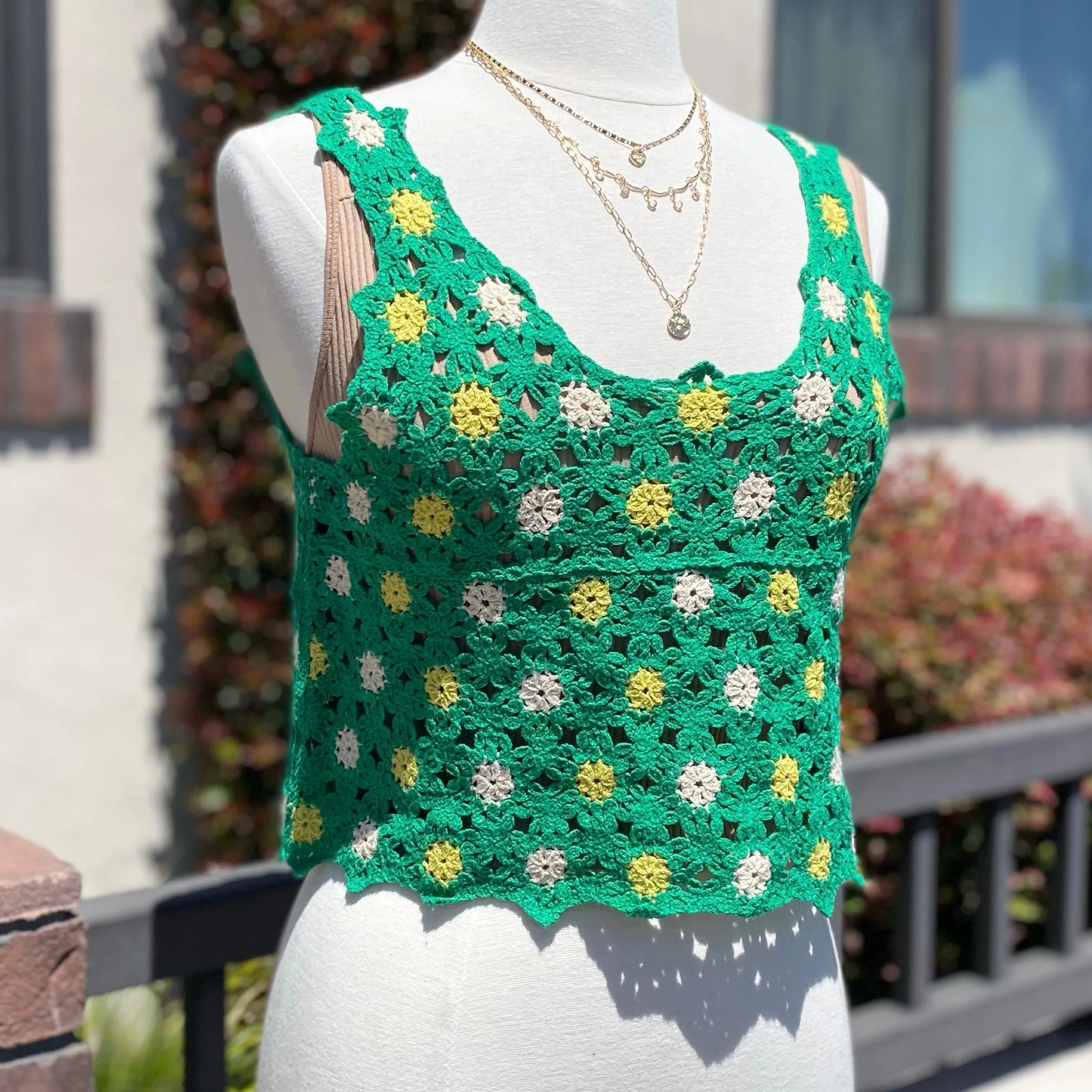 Green Crochet Knit Top for Summer Fun