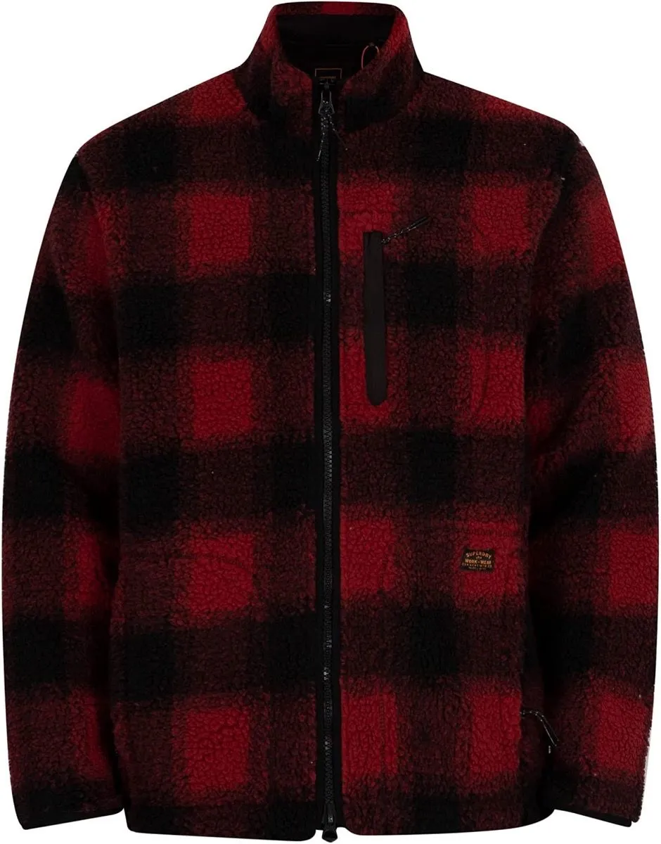 Superdry Sherpa Workwear Fleece Jacket - Black/Red