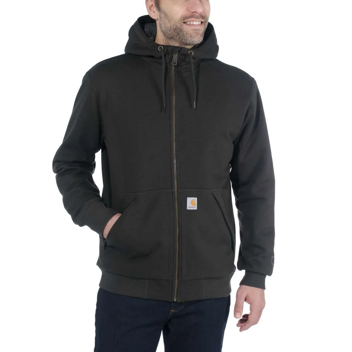 Sweatshirt with Sherpa Lining Zipper Closure Peat Color