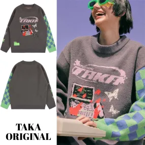 TAKA ORIGINAL Unisex Crew Neck Casual Style Other Plaid Patterns