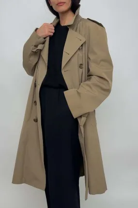 Taupe Double Breasted Trench Coat in Cotton Blend