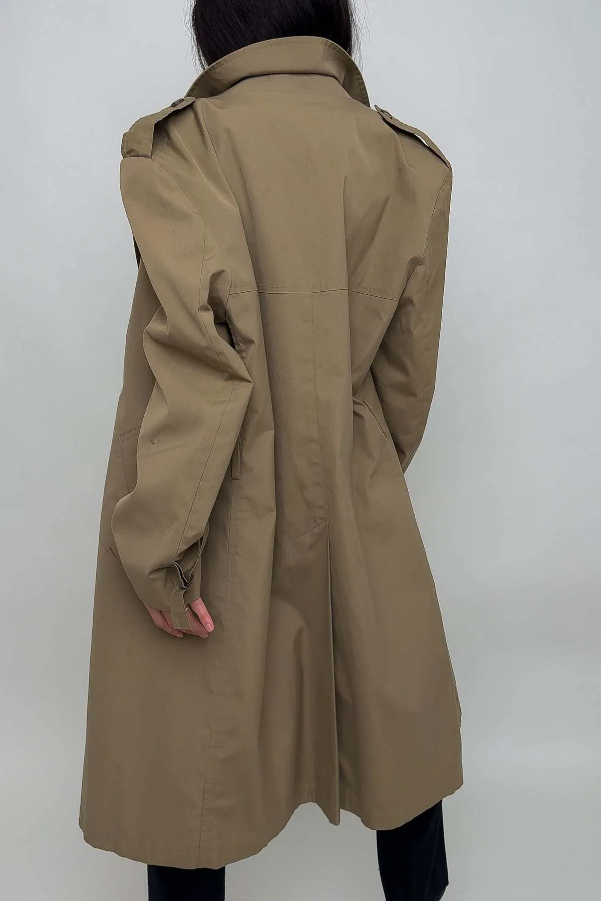 Taupe Double Breasted Trench Coat in Cotton Blend