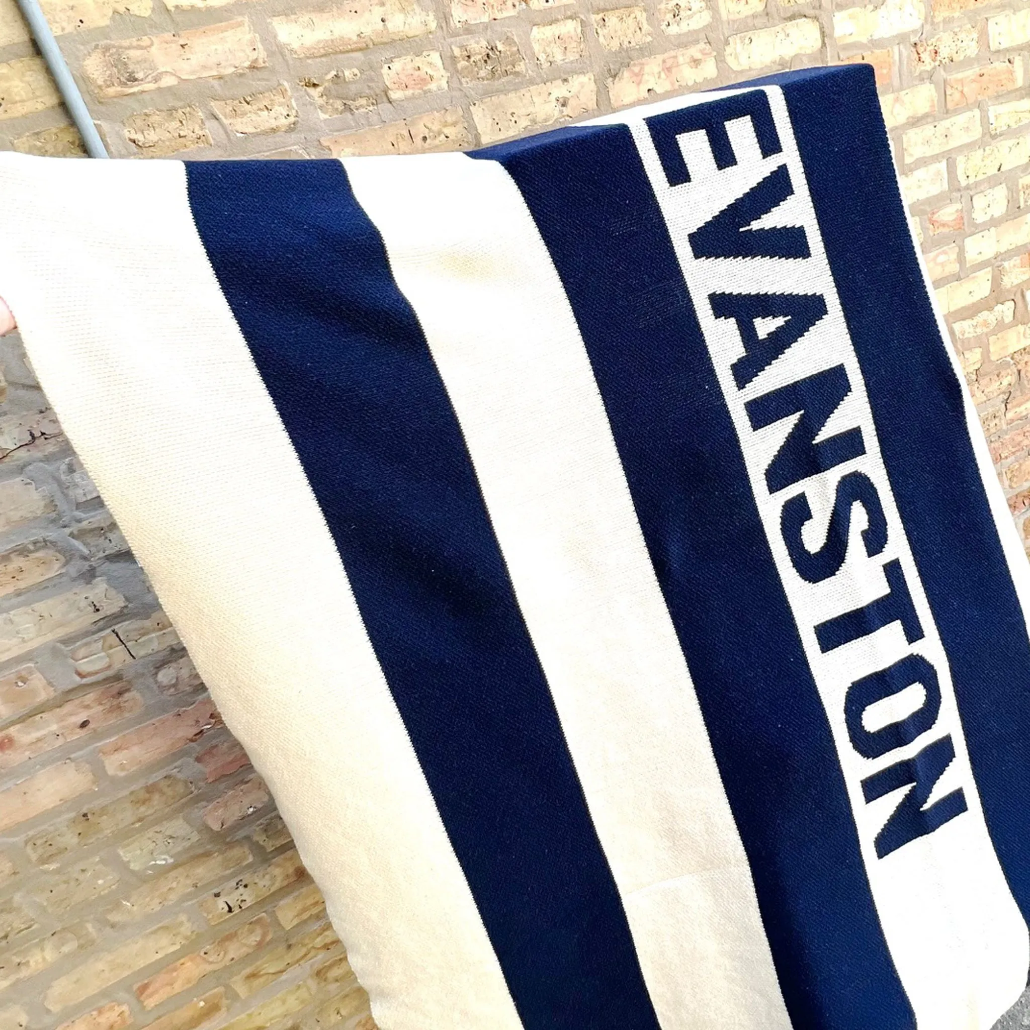 Navy & Cream Knit Throw Blanket Evanston