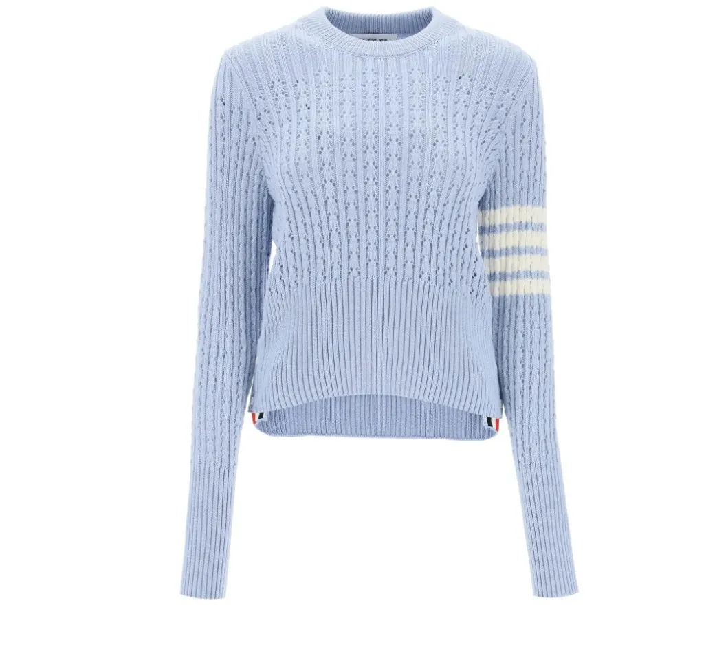 THOM BROWNE  |Logo Wool Crew Neck V-Neck Long Sleeves