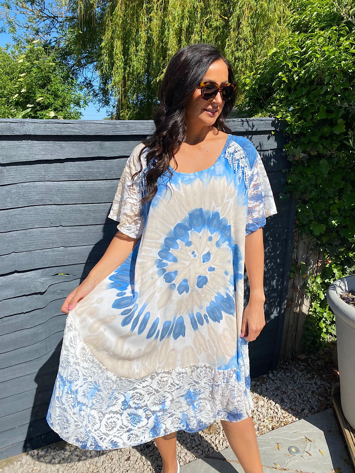 Kristina Tie Dye Dress with Tassel Shoulder