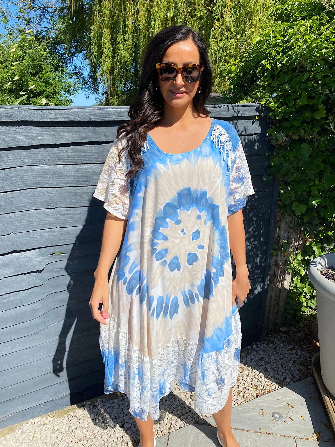 Kristina Tie Dye Dress with Tassel Shoulder