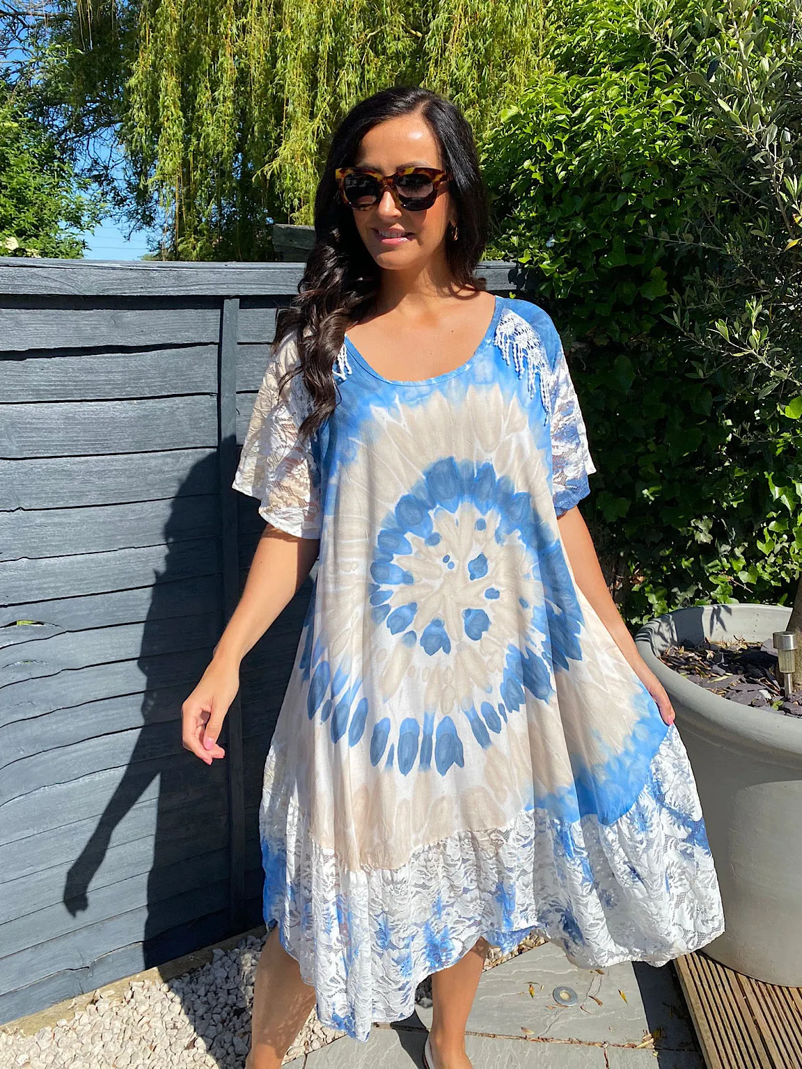 Kristina Tie Dye Dress with Tassel Shoulder