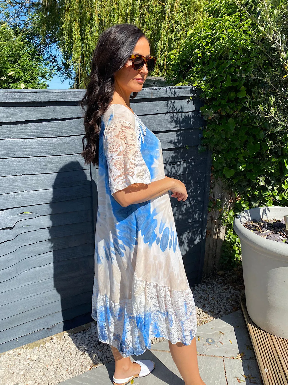 Kristina Tie Dye Dress with Tassel Shoulder