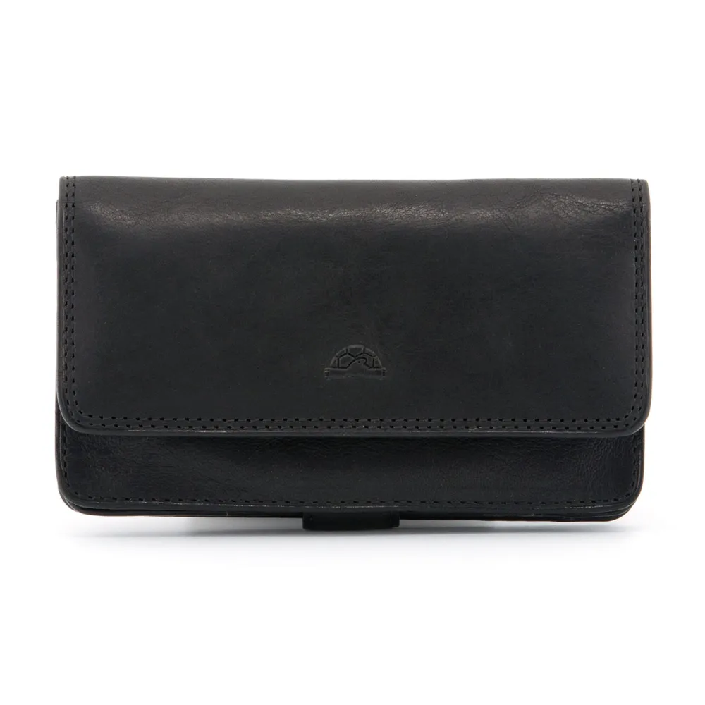 Black Italian Leather Medium Flap Over Purse by Tony Perotti