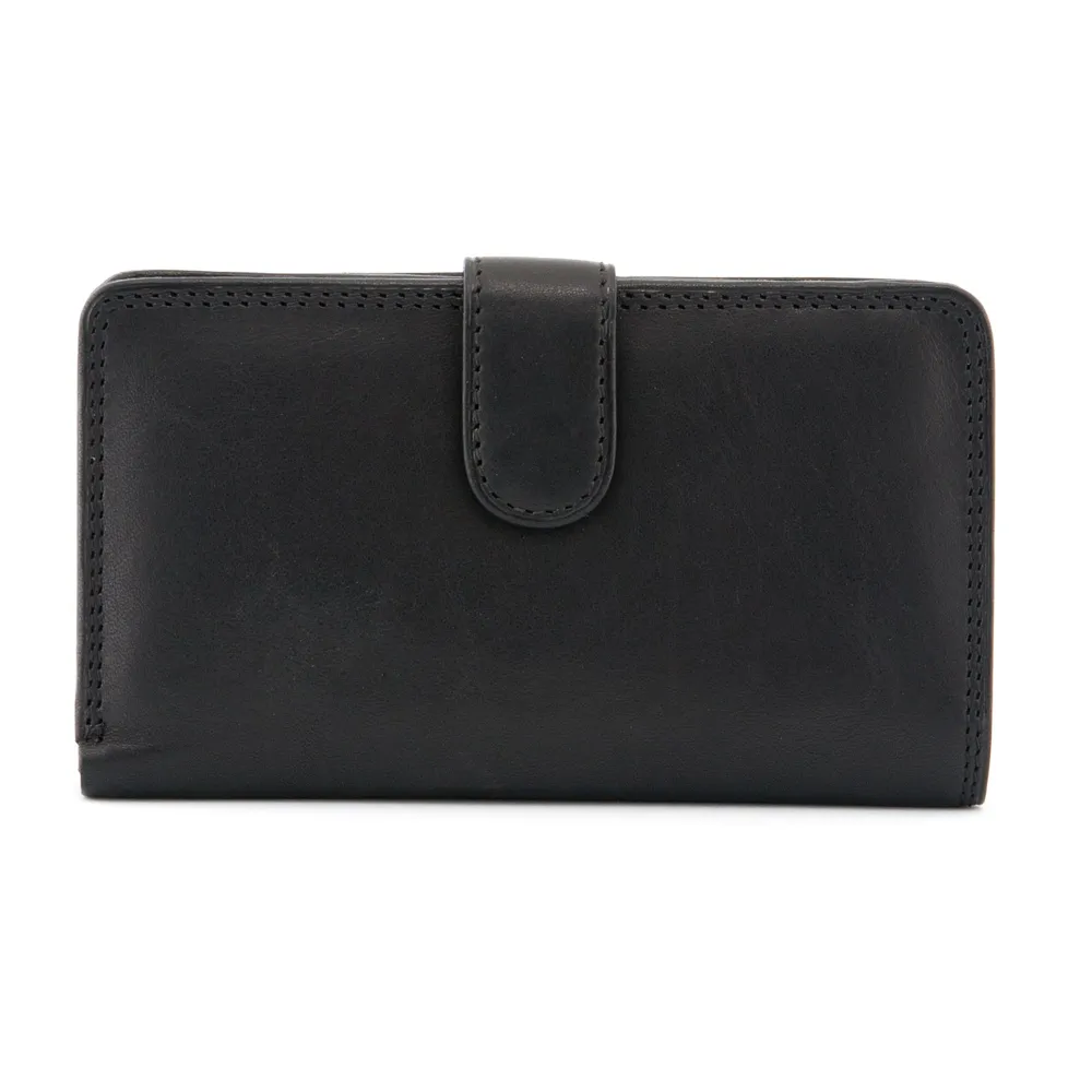 Black Italian Leather Medium Flap Over Purse by Tony Perotti