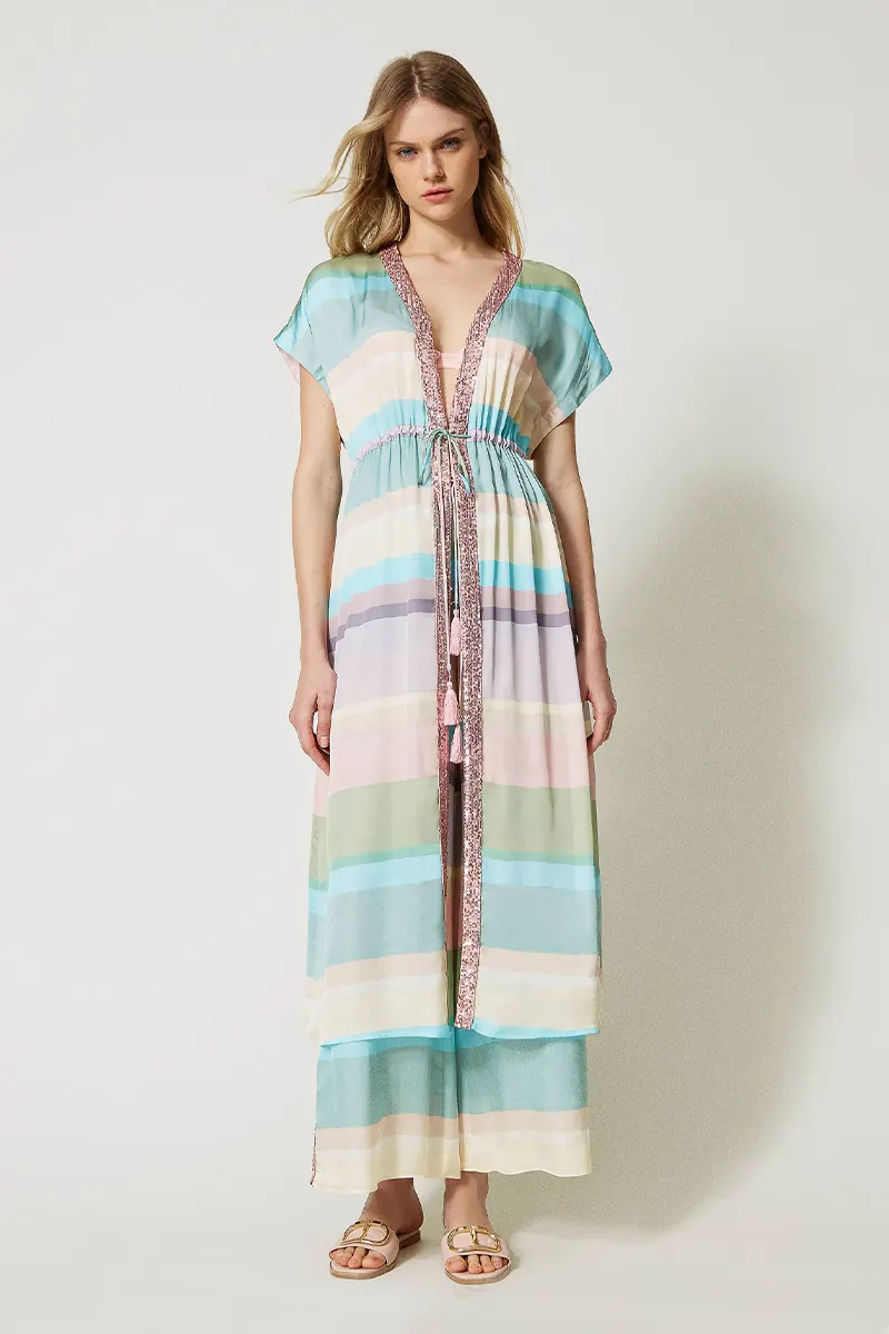 TWINSET Striped caftan with sequins