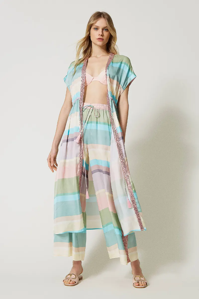 TWINSET Striped caftan with sequins