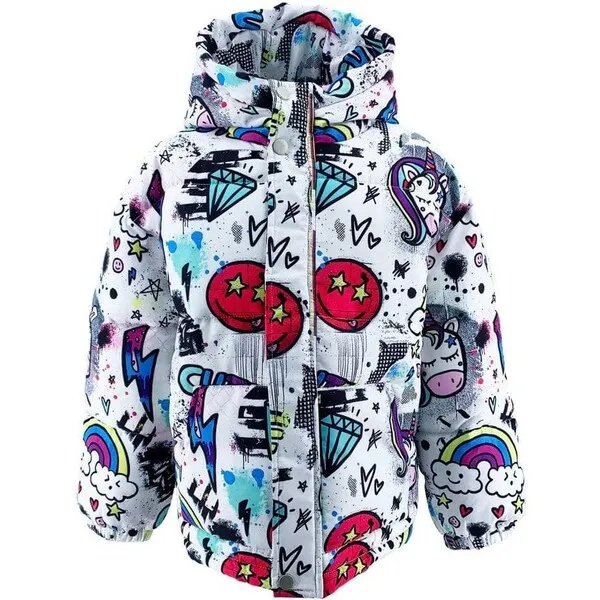 Unicorn Graffiti Puffer Jacket, White by Lola + The Boys