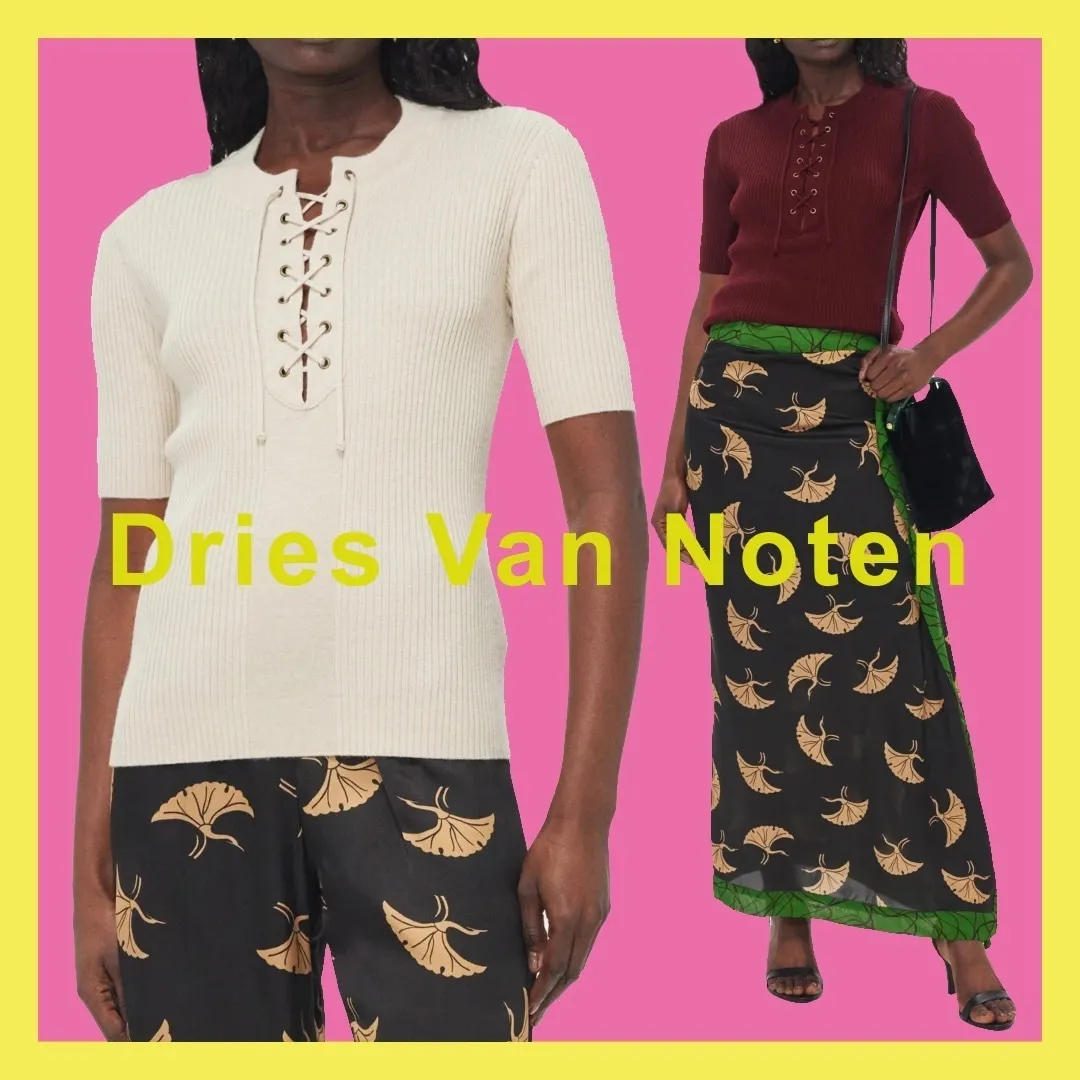 Dries Van Noten  |Plain V-Neck Wool Rib Short Sleeves