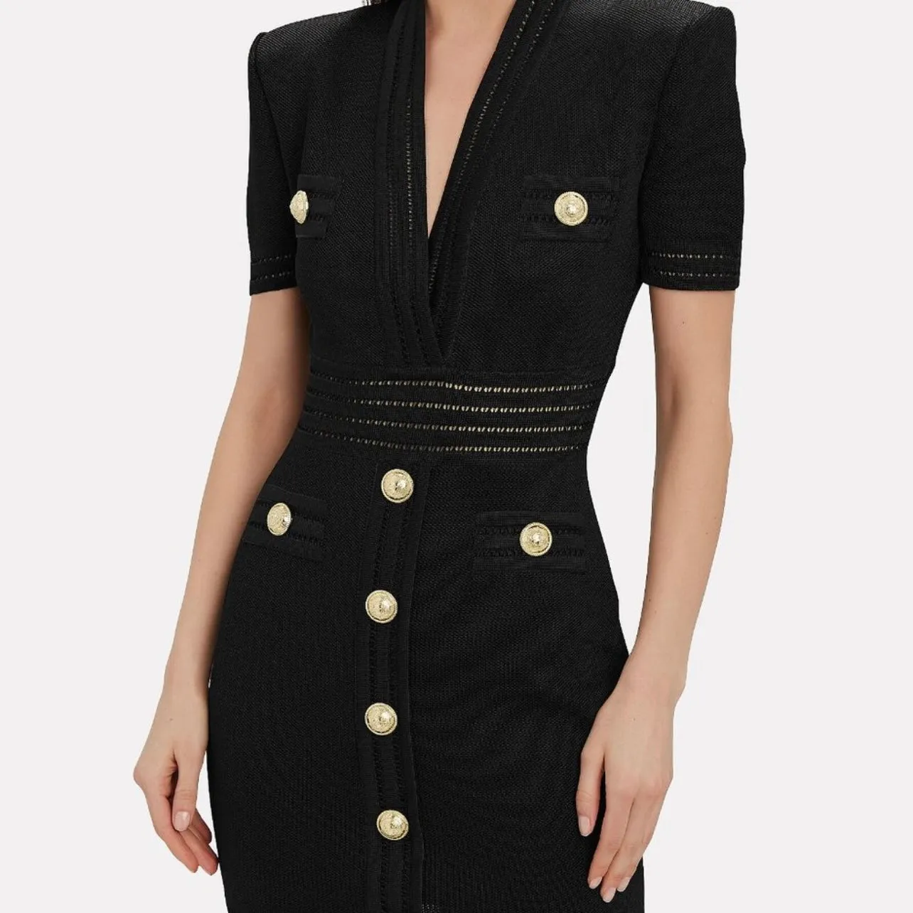 Knit V Neck Button Dress by Balmain