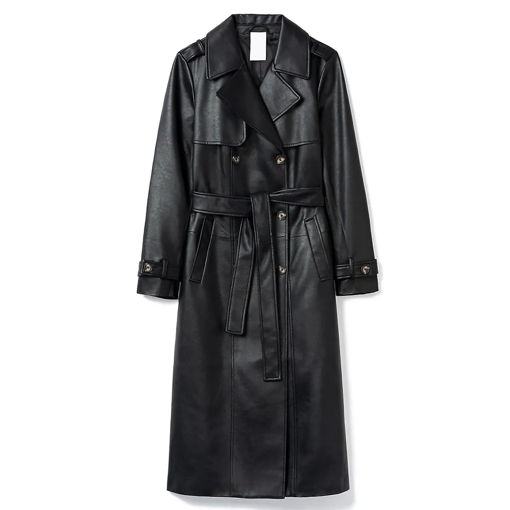 Vegan Leather Maxi Trench Coat