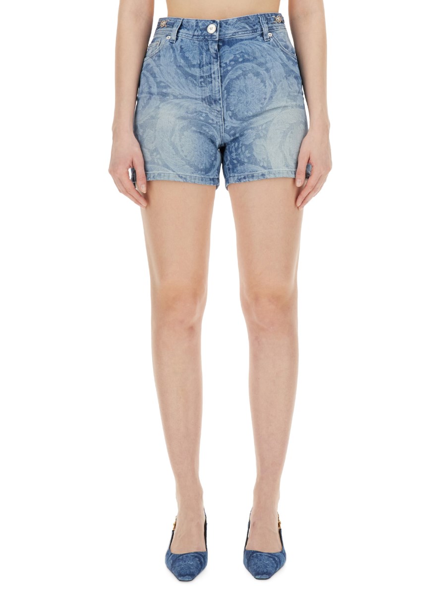 Versace Baroque Denim Boyfriend Shorts