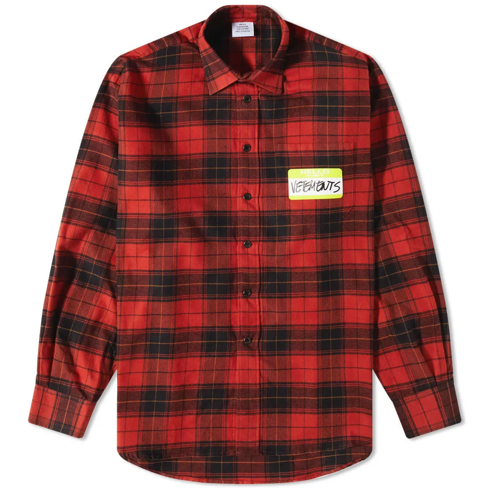 VETEMENTS Red Check My Name is Vetements Overshirt