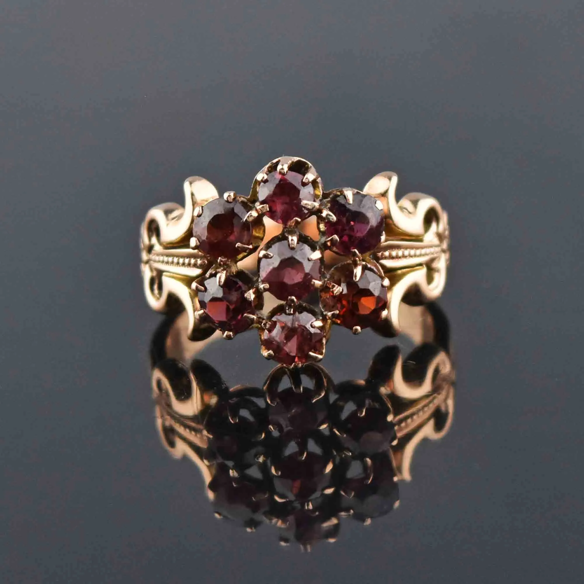 Victorian Rose Gold Garnet Cluster Ring