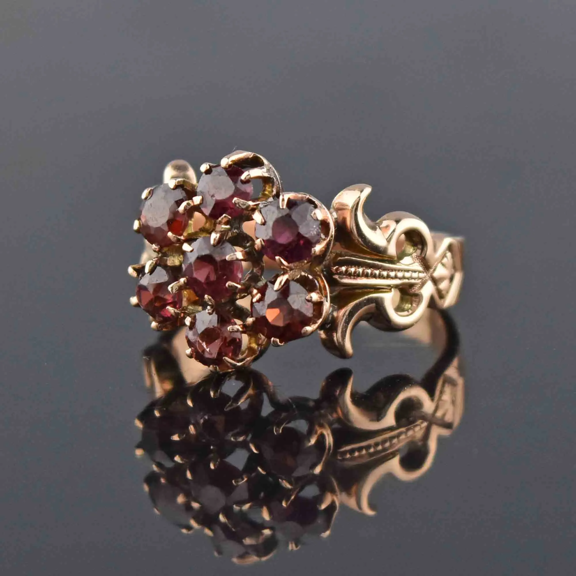 Victorian Rose Gold Garnet Cluster Ring