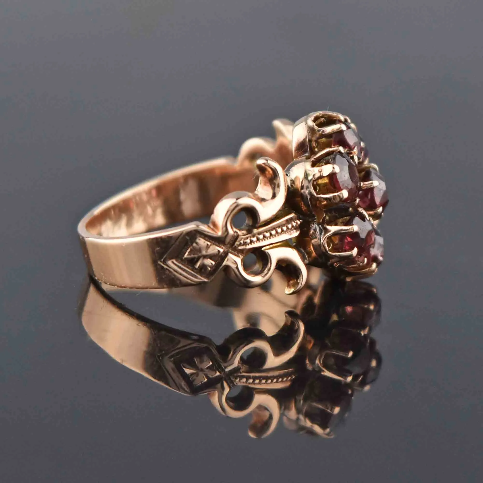 Victorian Rose Gold Garnet Cluster Ring