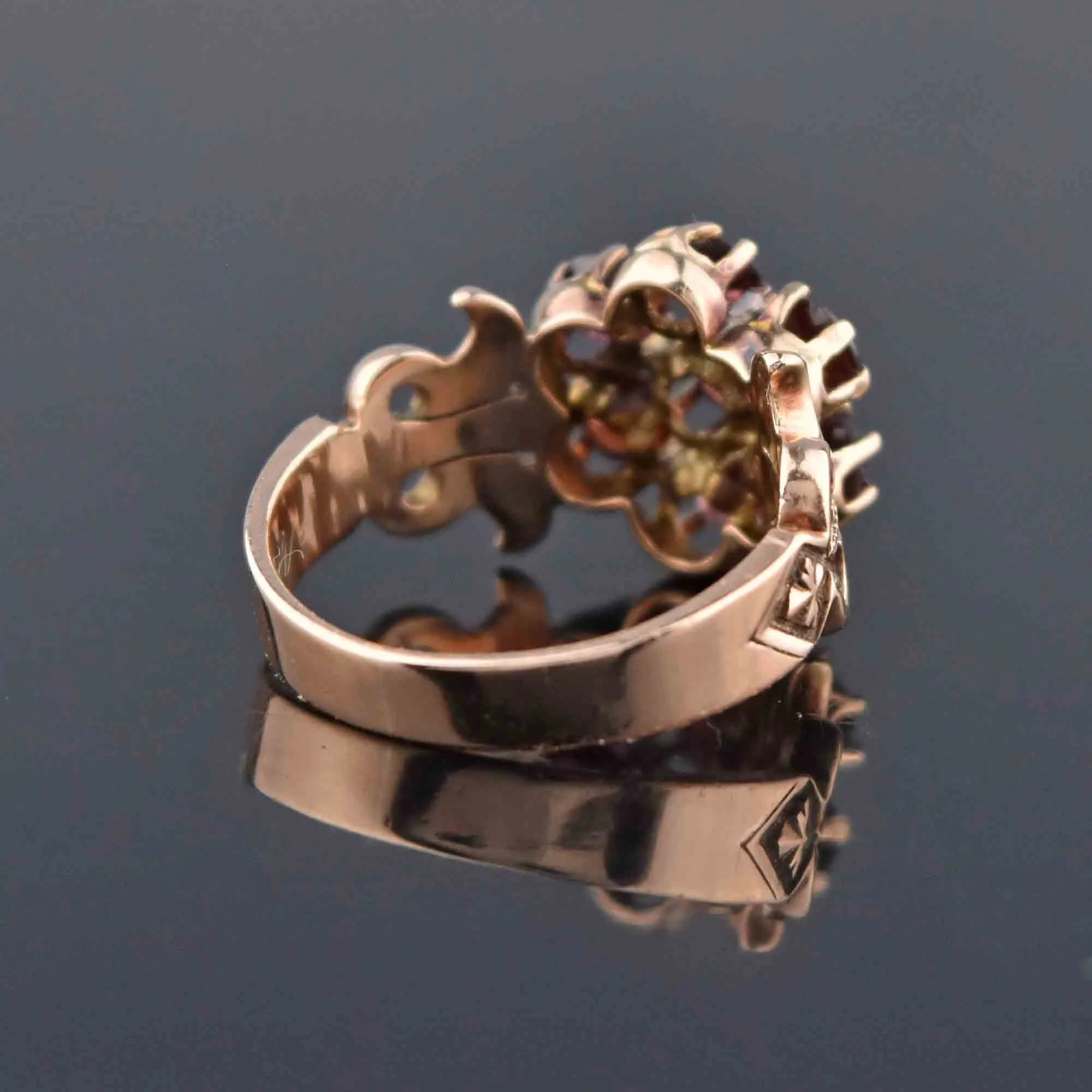 Victorian Rose Gold Garnet Cluster Ring