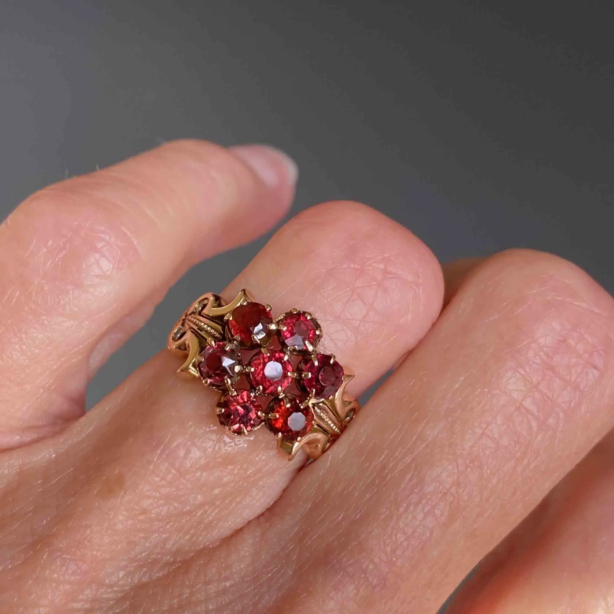 Victorian Rose Gold Garnet Cluster Ring