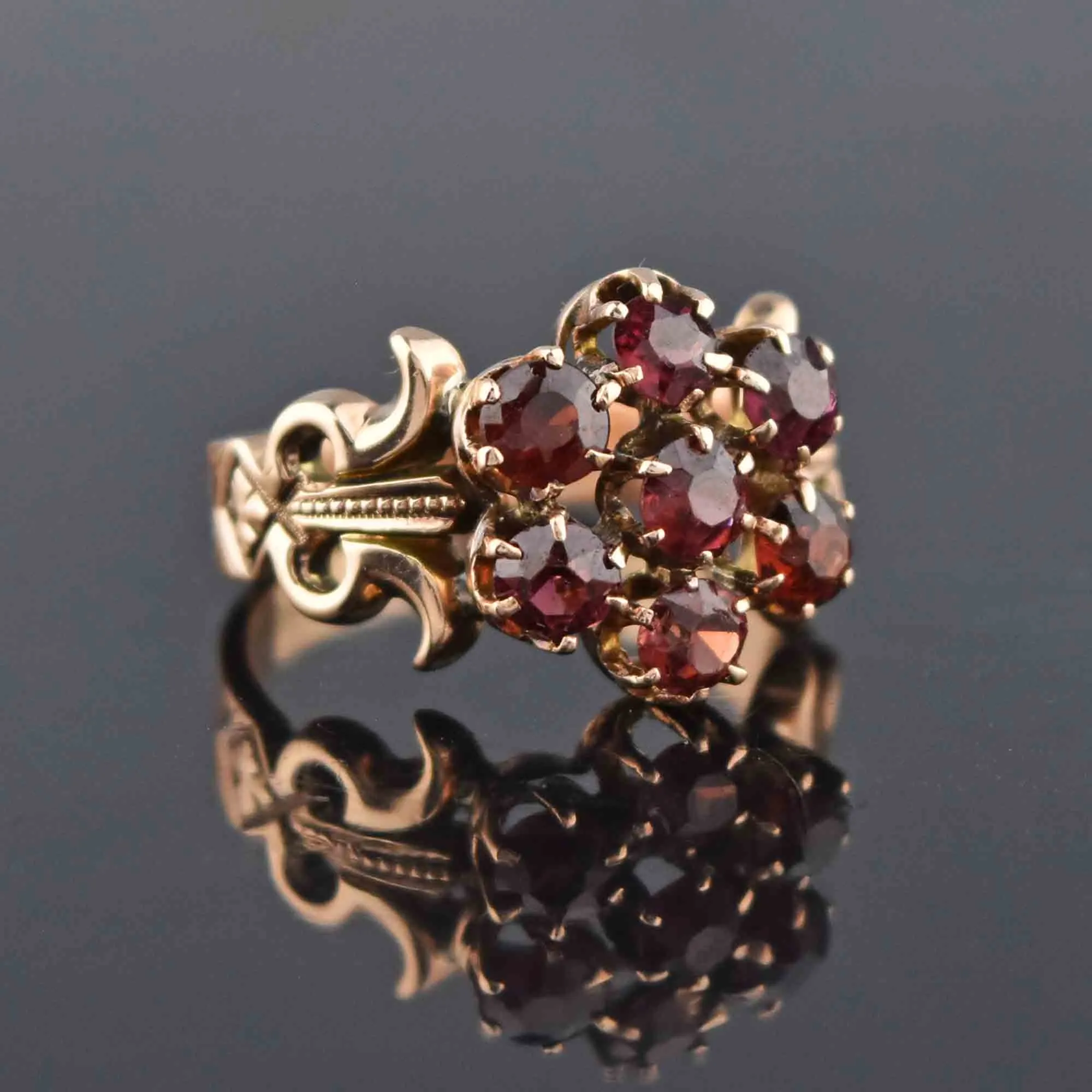 Victorian Rose Gold Garnet Cluster Ring