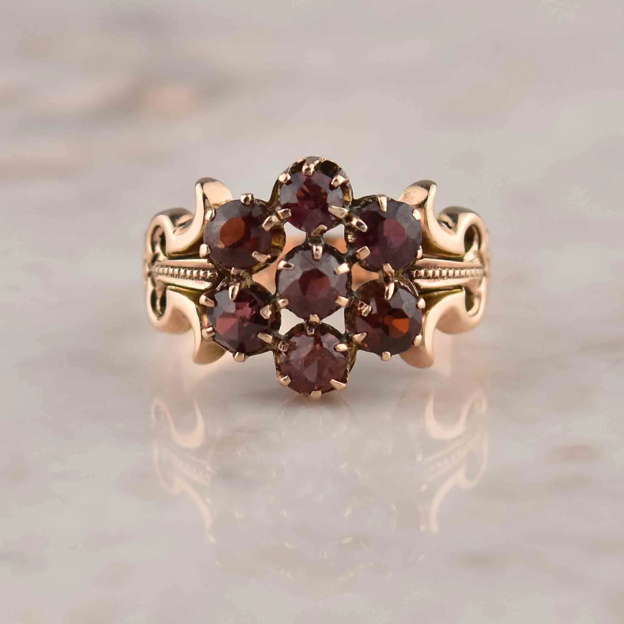 Victorian Rose Gold Garnet Cluster Ring