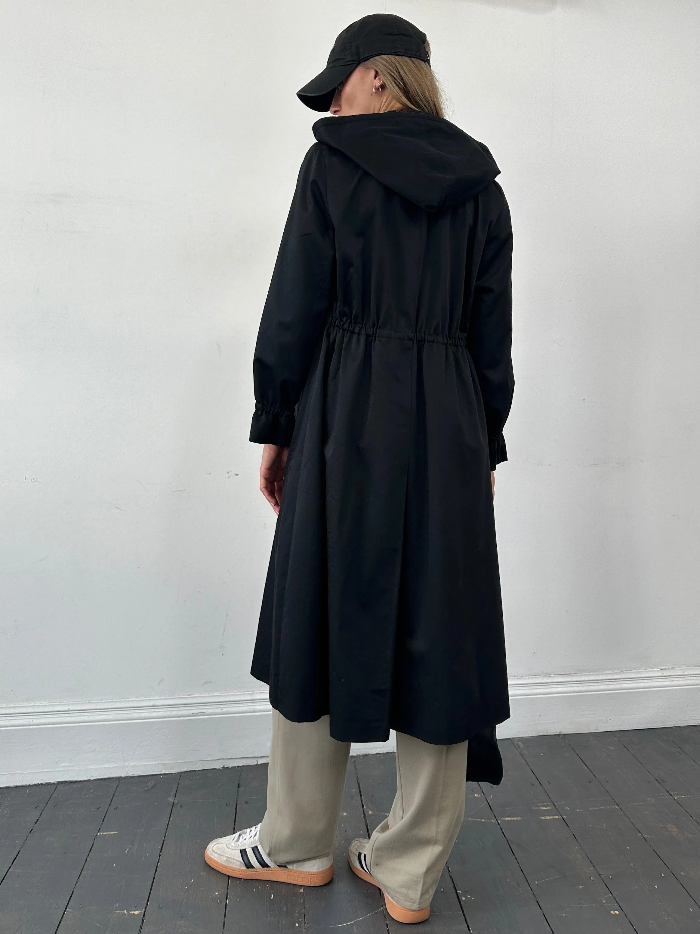 Vintage Cotton Tie Waist Hooded Trench Coat S