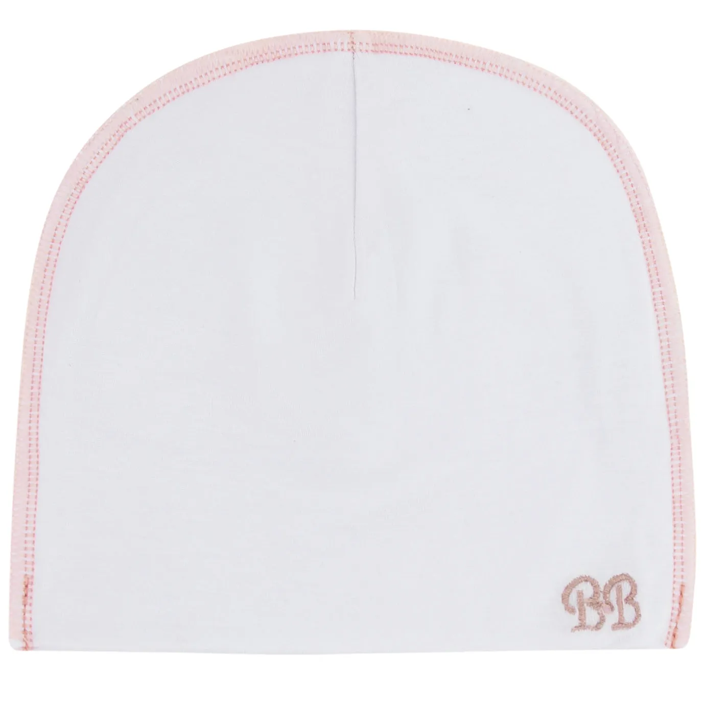 White Modal Beanie with Mauve Stitching