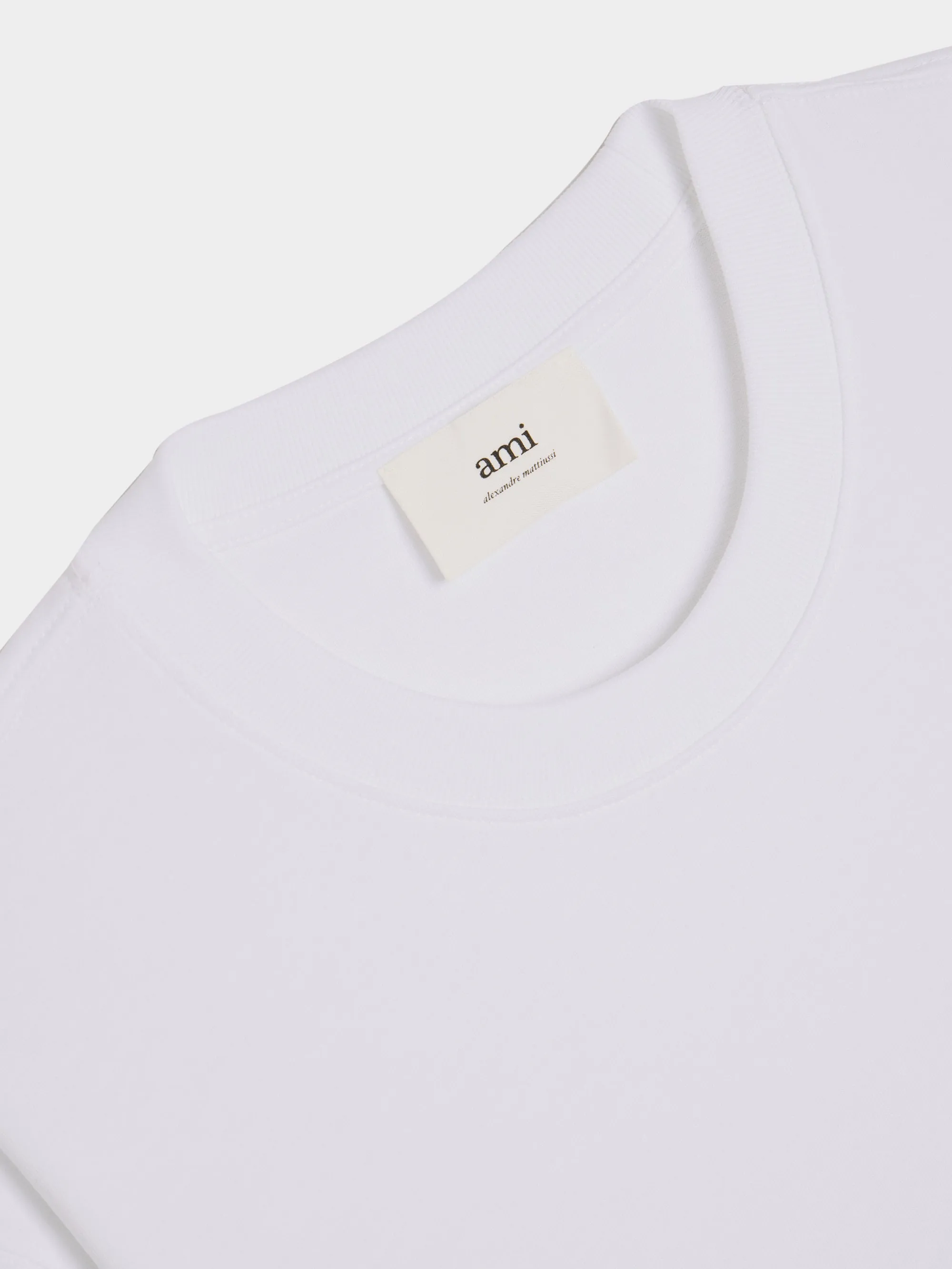 White Wool-Gabardine T-shirt with Red Heart