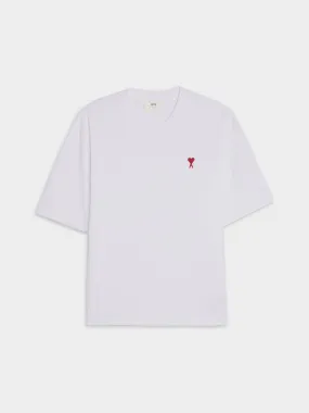 White Wool-Gabardine T-shirt with Red Heart