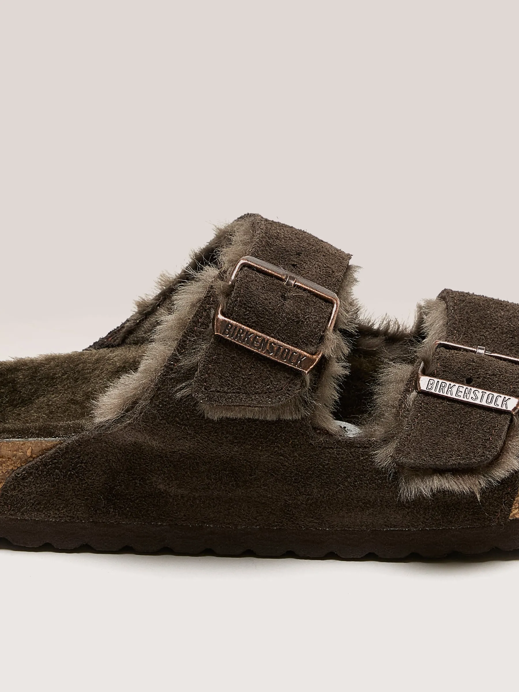 Women's Taupe Shearling Slide Sandal