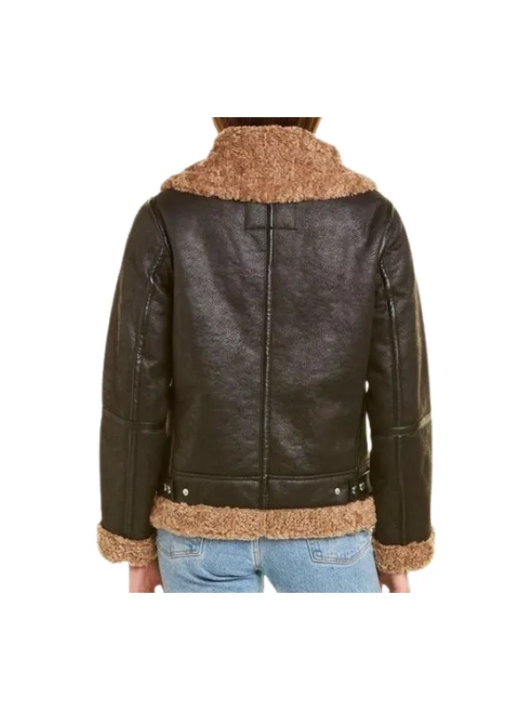 Womens Black SF Bomber Aviator Shearling Jacket