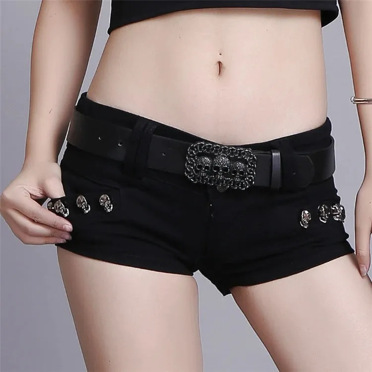 Edgy Low-Waisted Skull Lace-up Denim Shorts for Women