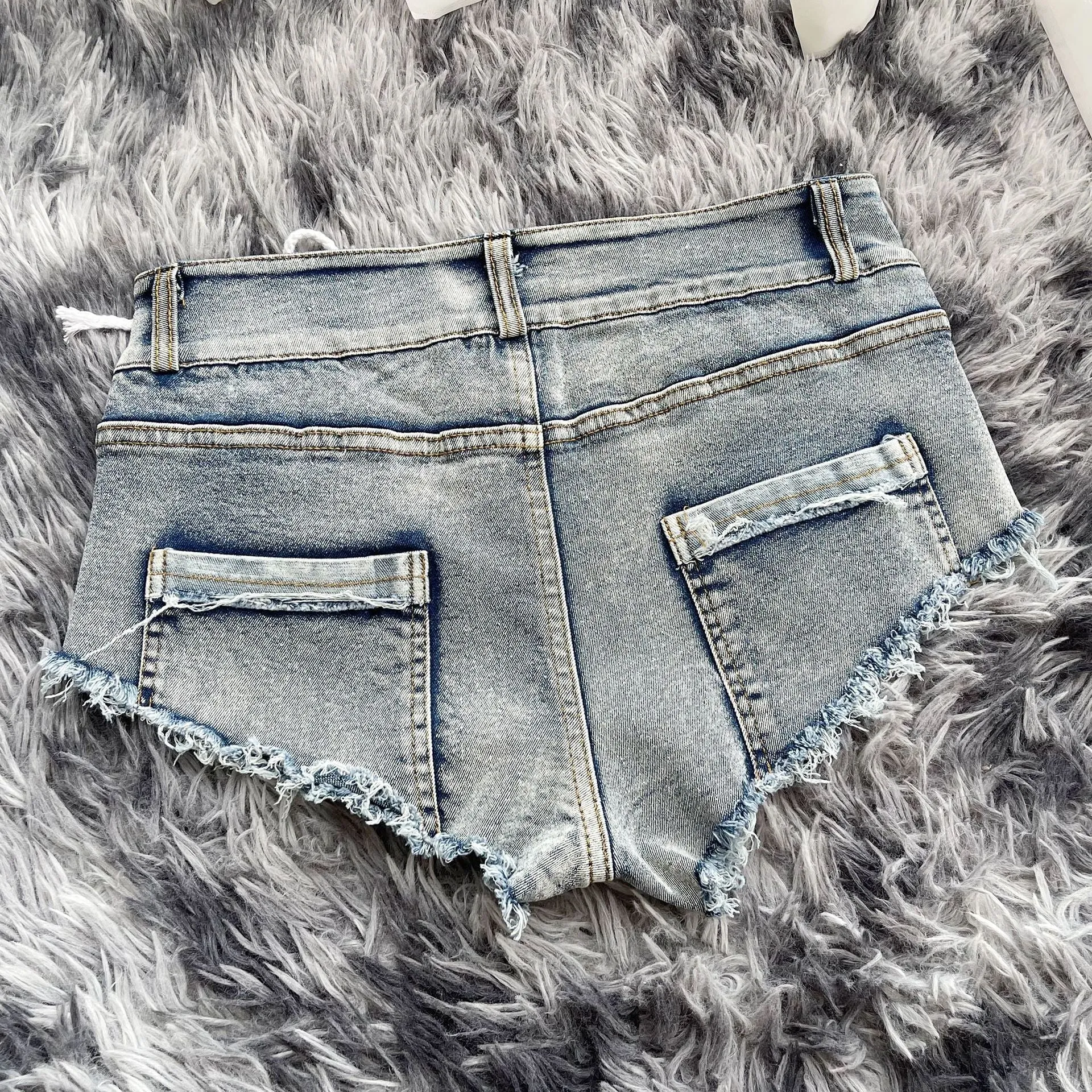 Women's Denim Shorts Sexy Summer Bandage Hollow Out Polo Dance