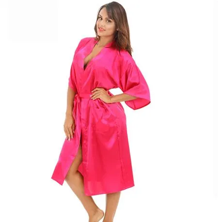 Solid Color Satin Kimono Robe with Belt