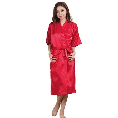 Solid Color Satin Kimono Robe with Belt