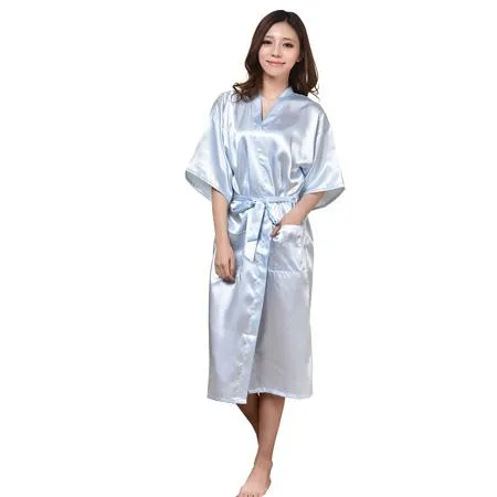 Solid Color Satin Kimono Robe with Belt