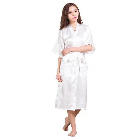 Solid Color Satin Kimono Robe with Belt