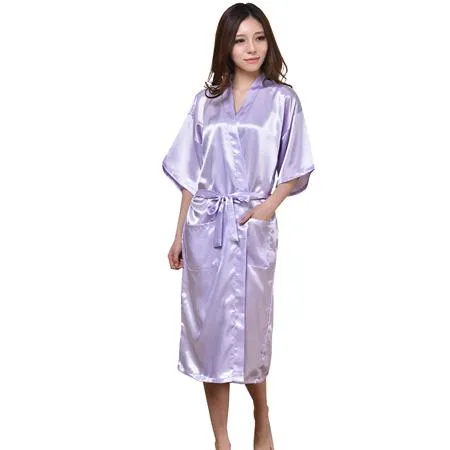 Solid Color Satin Kimono Robe with Belt