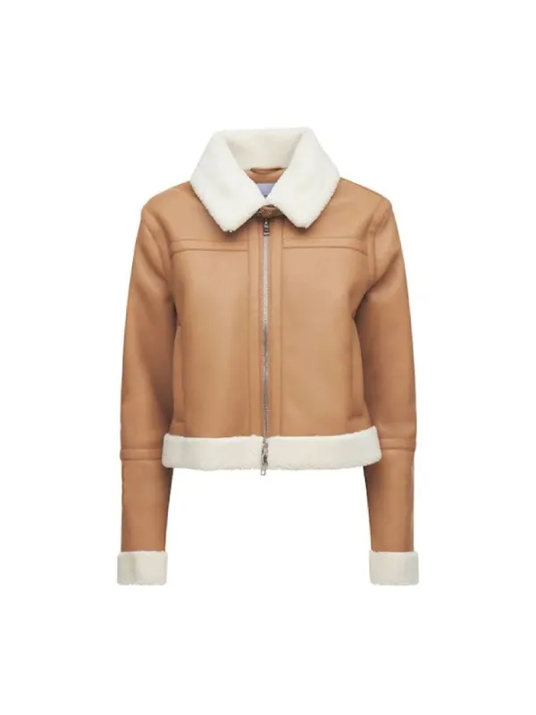 Womens Tan Shearling Leather Jacket – Brown