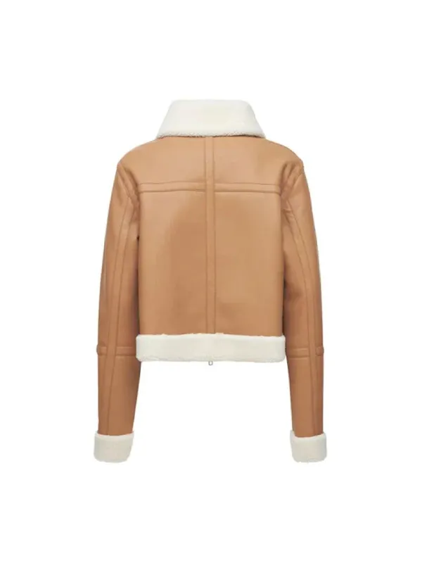 Womens Tan Shearling Leather Jacket – Brown