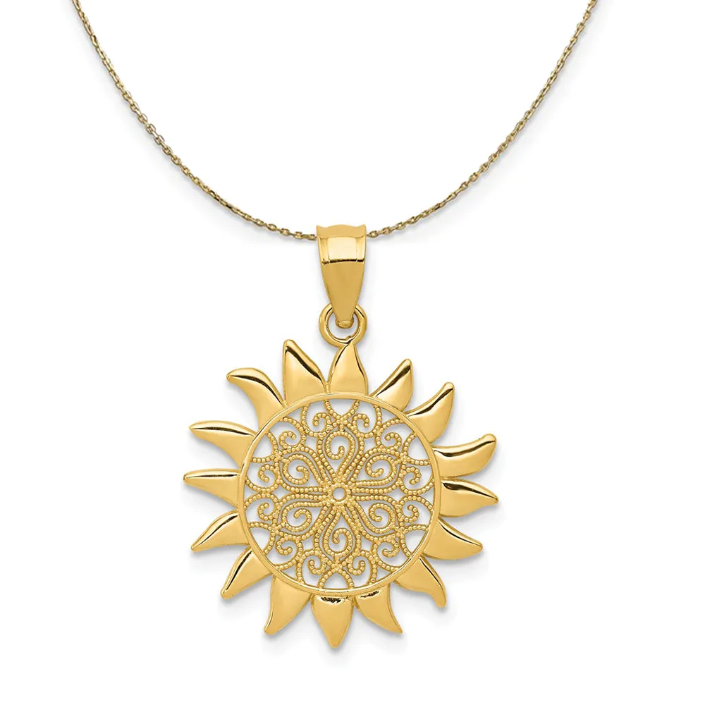 Yellow Gold Filigree Sun Necklace