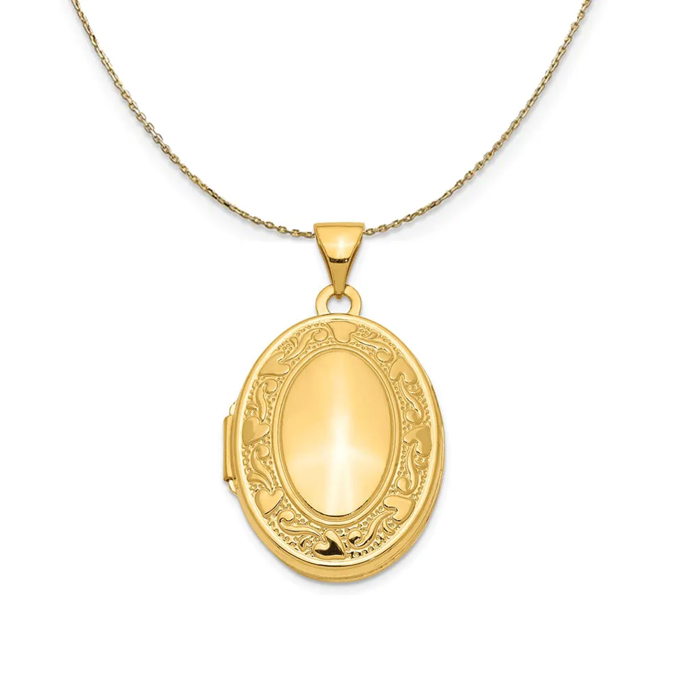 Yellow Gold Scroll Hearts Oval Locket Necklace