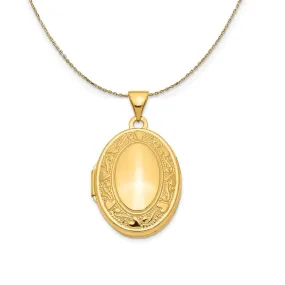 Yellow Gold Scroll Hearts Oval Locket Necklace