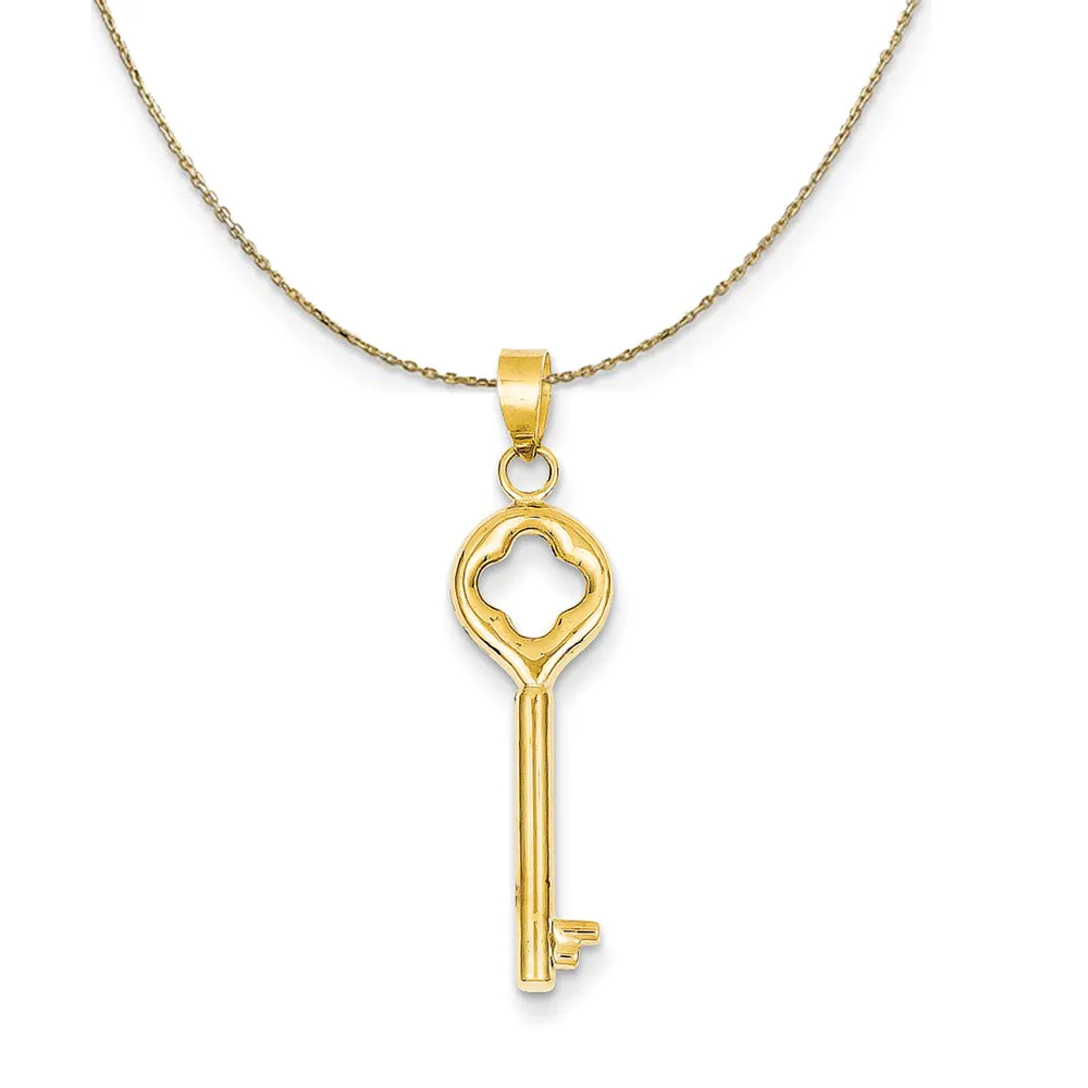 14k Gold Clover Top Round Key Necklace